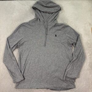 Polo Ralph Lauren Mens Large Slim Fit Gray Long Sleeve Hoodie Polo Logo Casual